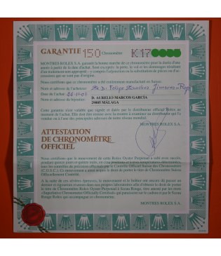 Rolex Garantía Submariner 16610 Punched 2000