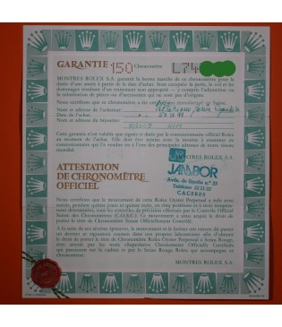 Rolex Garantía Submariner Mixto 16613 Punched 1989